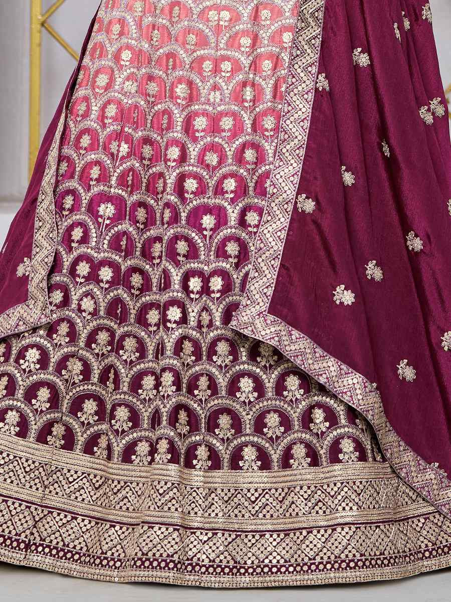 Wine Chinon Embroidered Wedding Bridesmaid Heavy Border Lehenga Choli