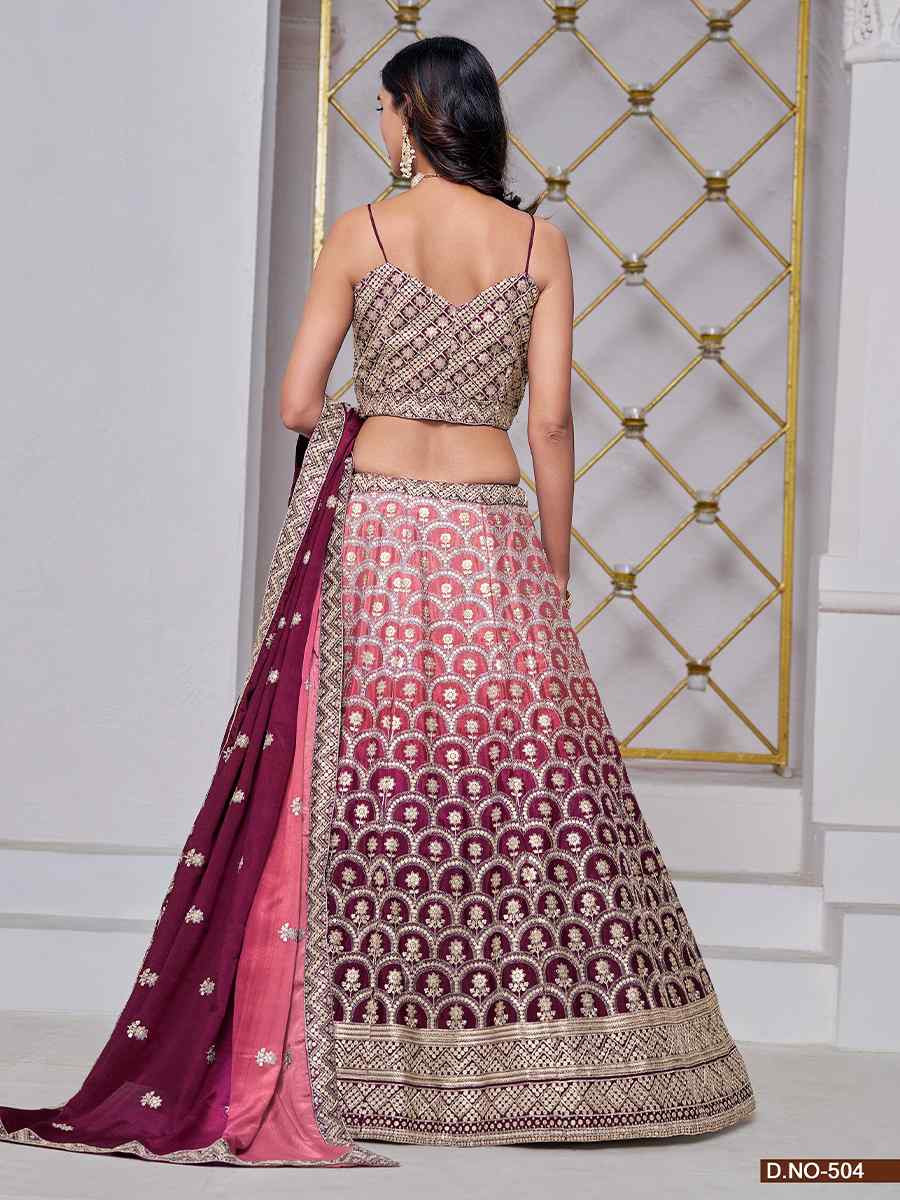 Wine Chinon Embroidered Wedding Bridesmaid Heavy Border Lehenga Choli