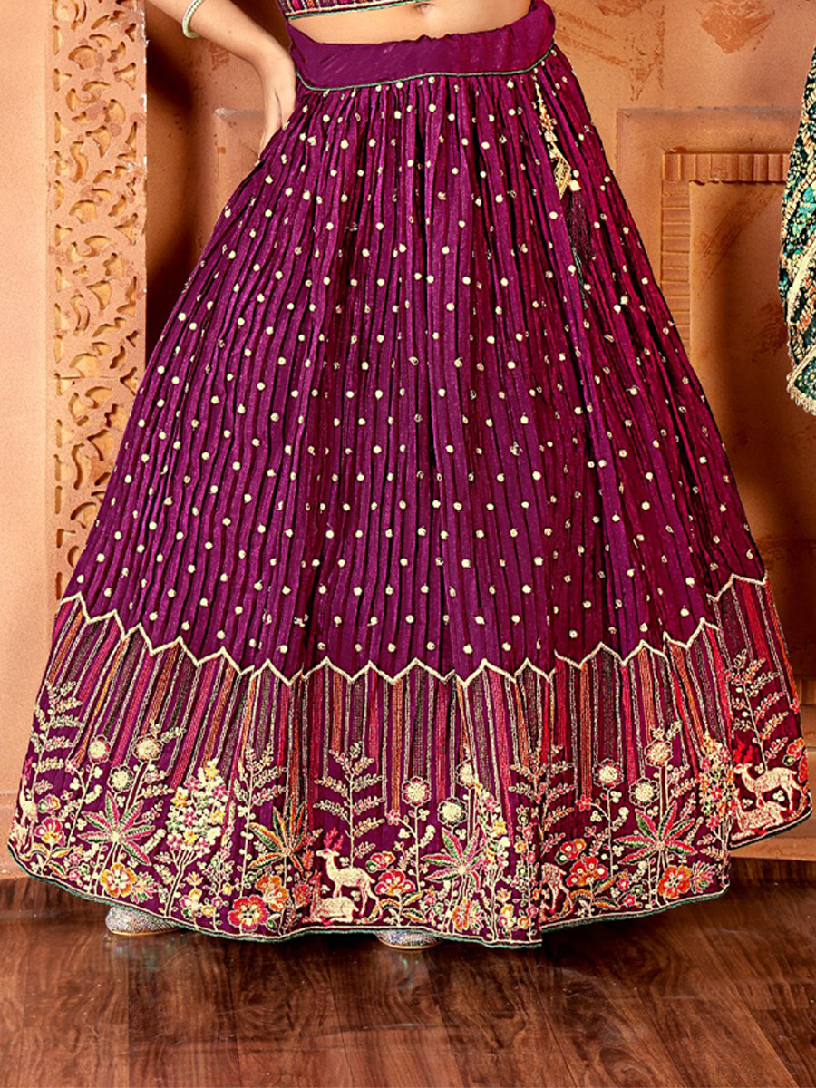 Wine Chinon Embroidered Wedding Festival Lehengas Girls Wear