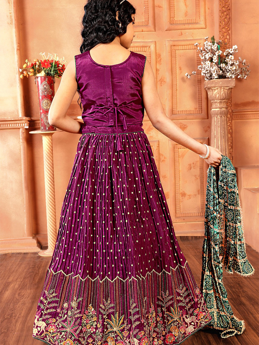 Wine Chinon Embroidered Wedding Festival Lehengas Girls Wear