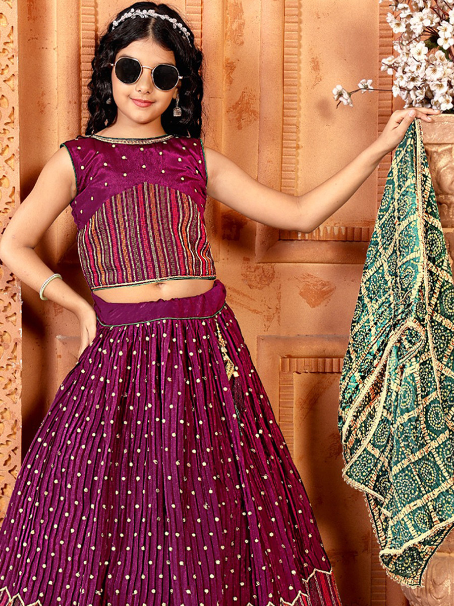 Wine Chinon Embroidered Wedding Festival Lehengas Girls Wear