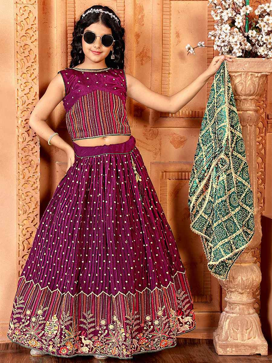 Wine Chinon Embroidered Wedding Festival Lehengas Girls Wear