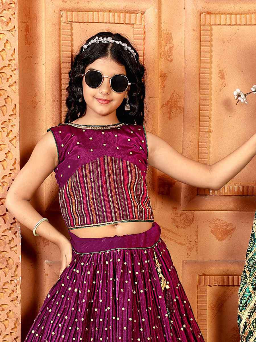 Wine Chinon Embroidered Wedding Festival Lehengas Girls Wear