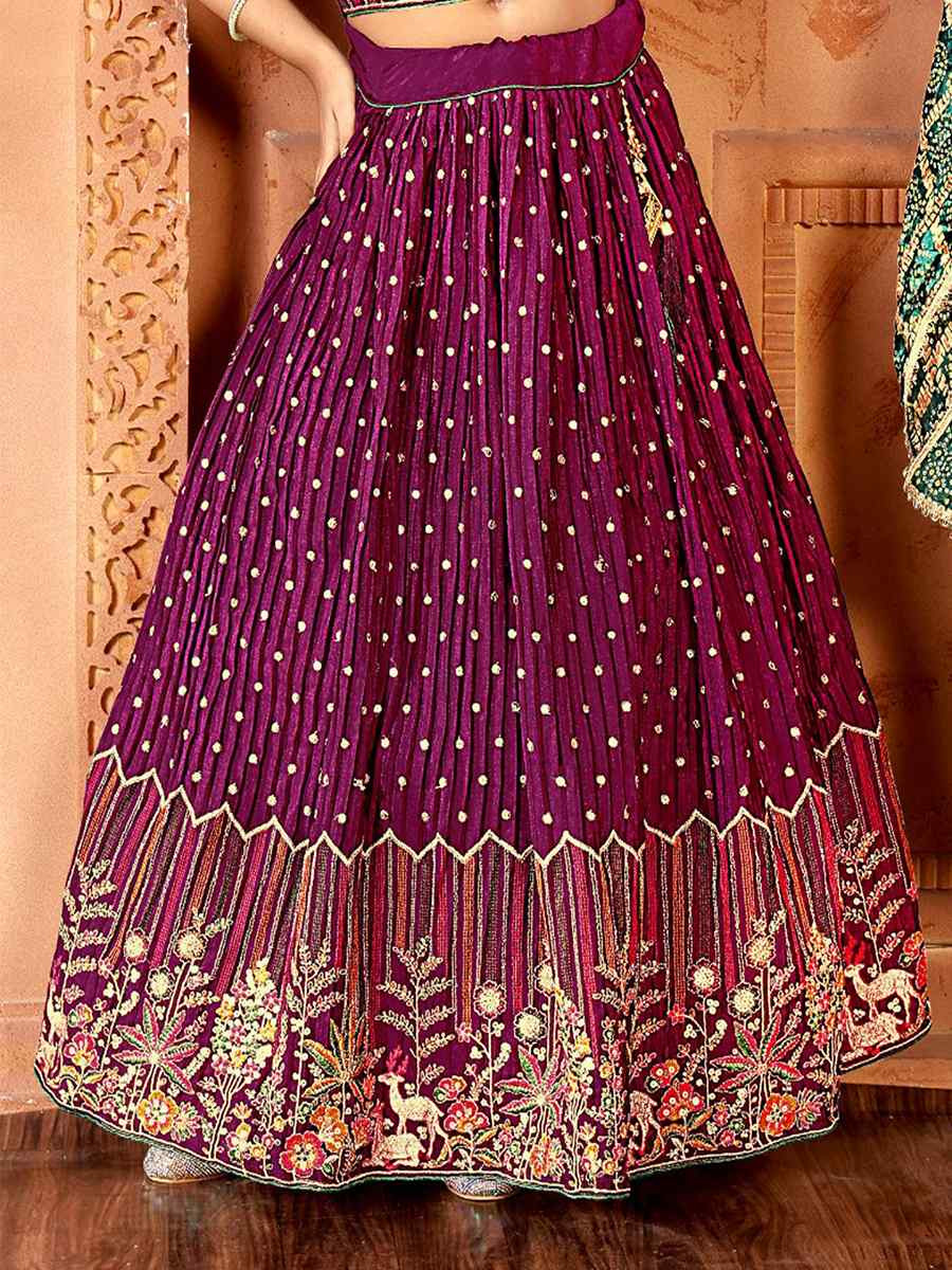 Wine Chinon Embroidered Wedding Festival Lehengas Girls Wear