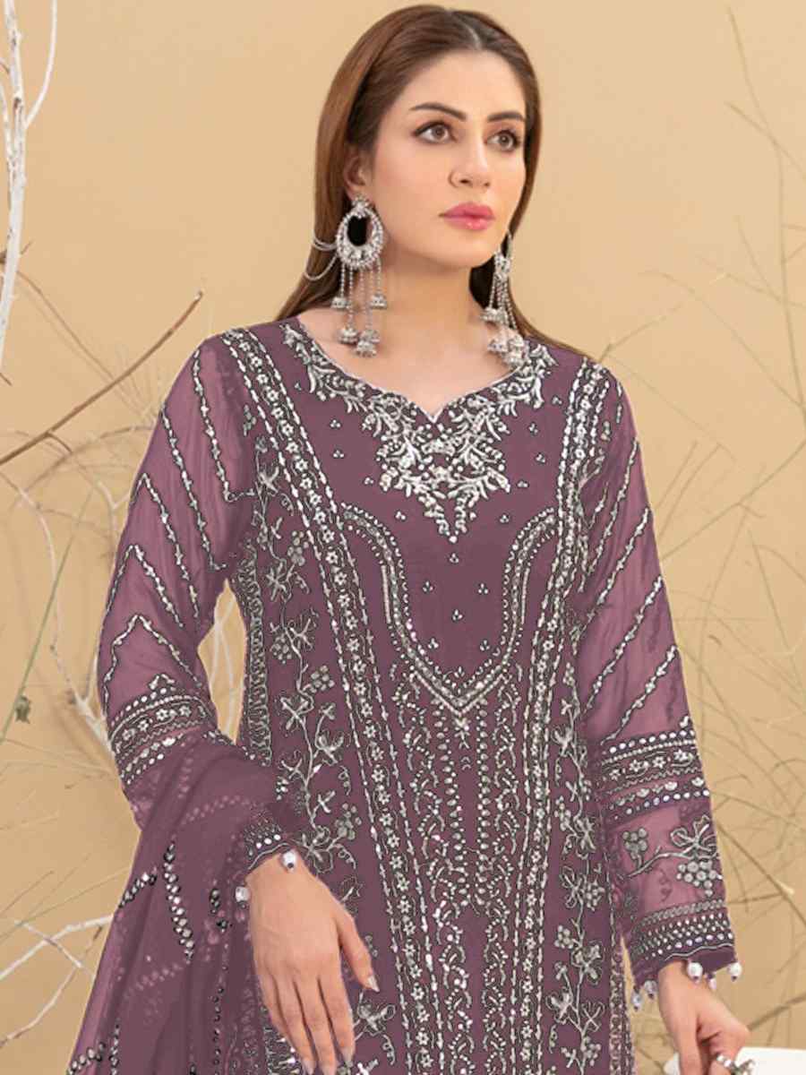 Wine Georgette Embroidered Festival Casual Pant Salwar Kameez