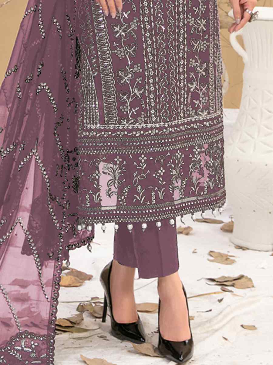 Wine Georgette Embroidered Festival Casual Pant Salwar Kameez