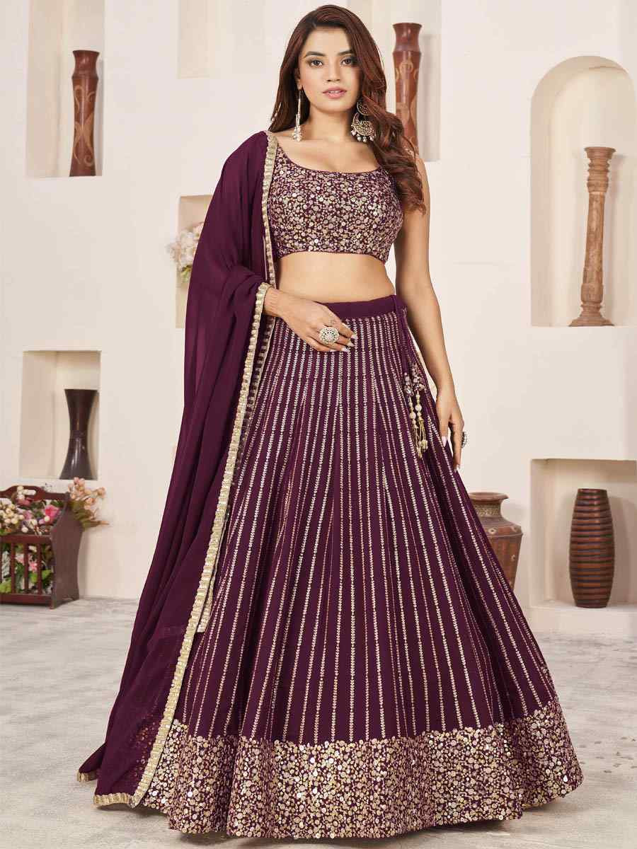 Wine Georgette Embroidered Festival Mehendi Traditional Lehenga Choli