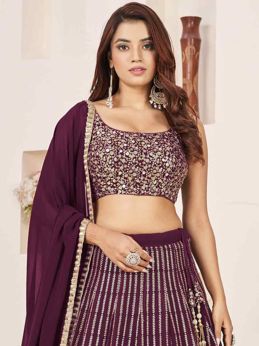 Wine Georgette Embroidered Festival Mehendi Traditional Lehenga Choli