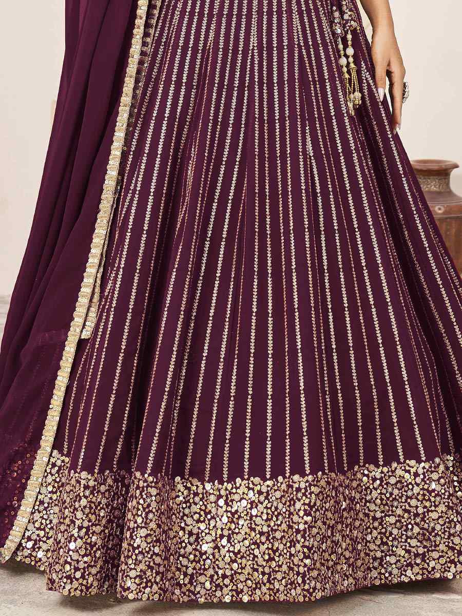 Wine Georgette Embroidered Festival Mehendi Traditional Lehenga Choli