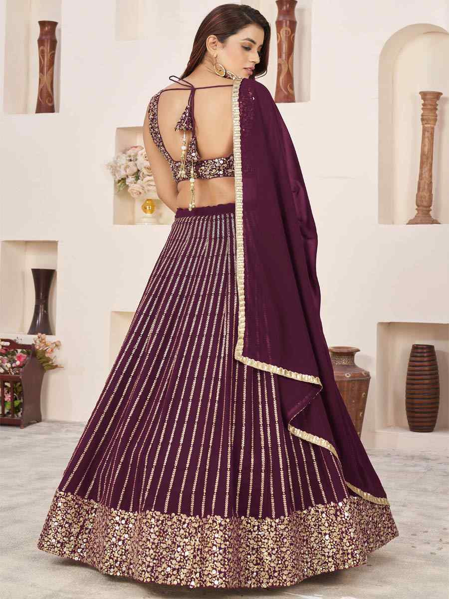 Wine Georgette Embroidered Festival Mehendi Traditional Lehenga Choli