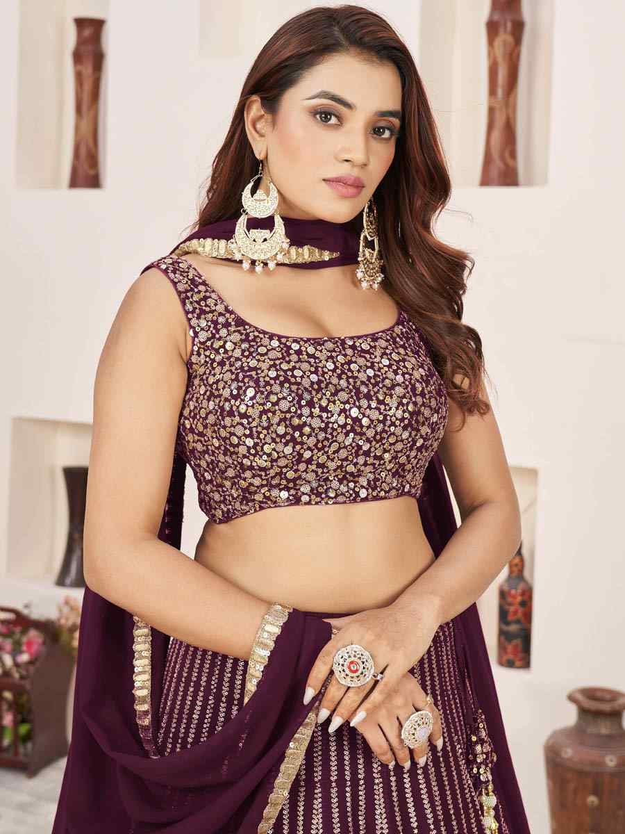 Wine Georgette Embroidered Festival Mehendi Traditional Lehenga Choli