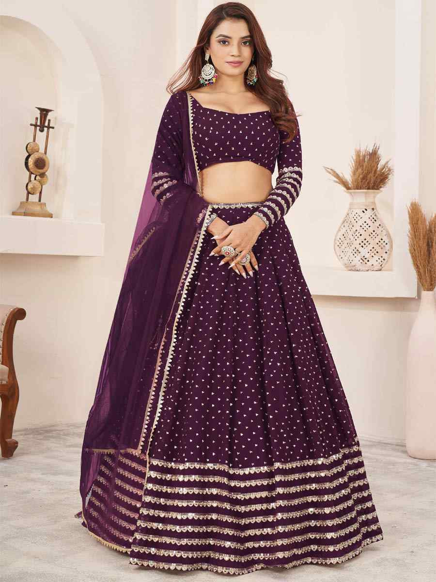 Wine Georgette Embroidered Festival Mehendi Traditional Lehenga Choli