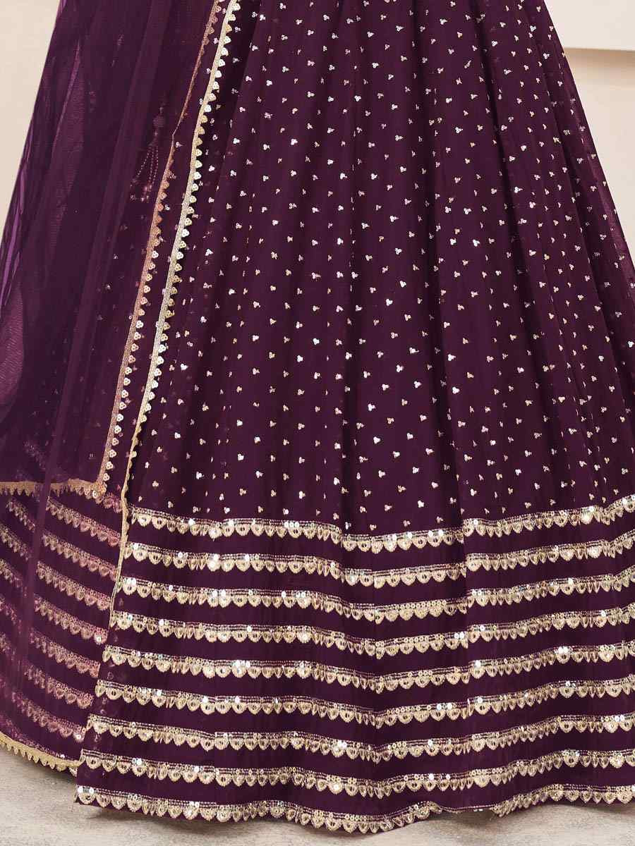 Wine Georgette Embroidered Festival Mehendi Traditional Lehenga Choli