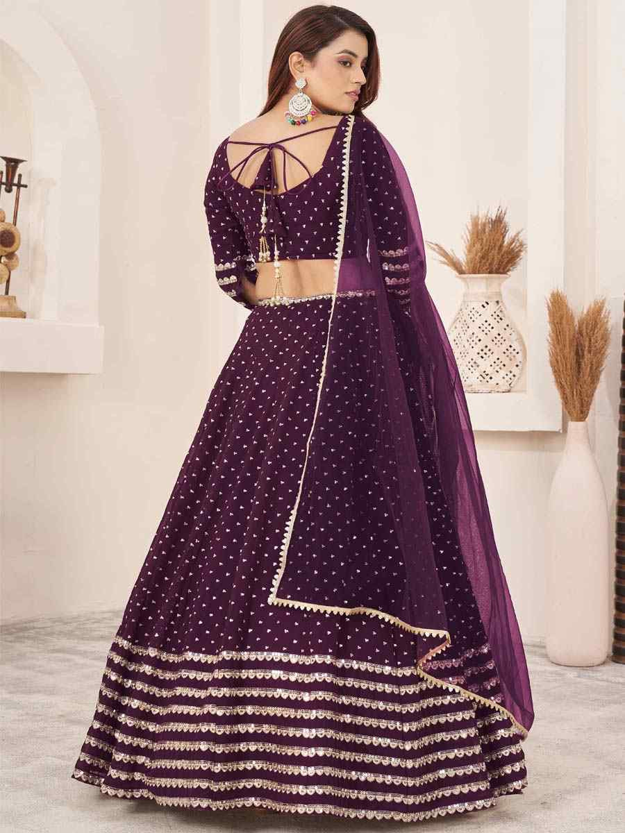 Wine Georgette Embroidered Festival Mehendi Traditional Lehenga Choli