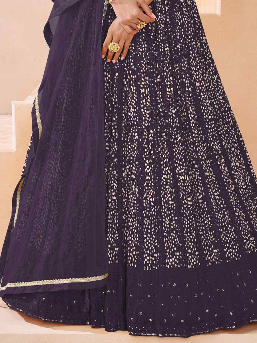 Wine Georgette Embroidered Festival Wedding Anarkali Salwar Kameez