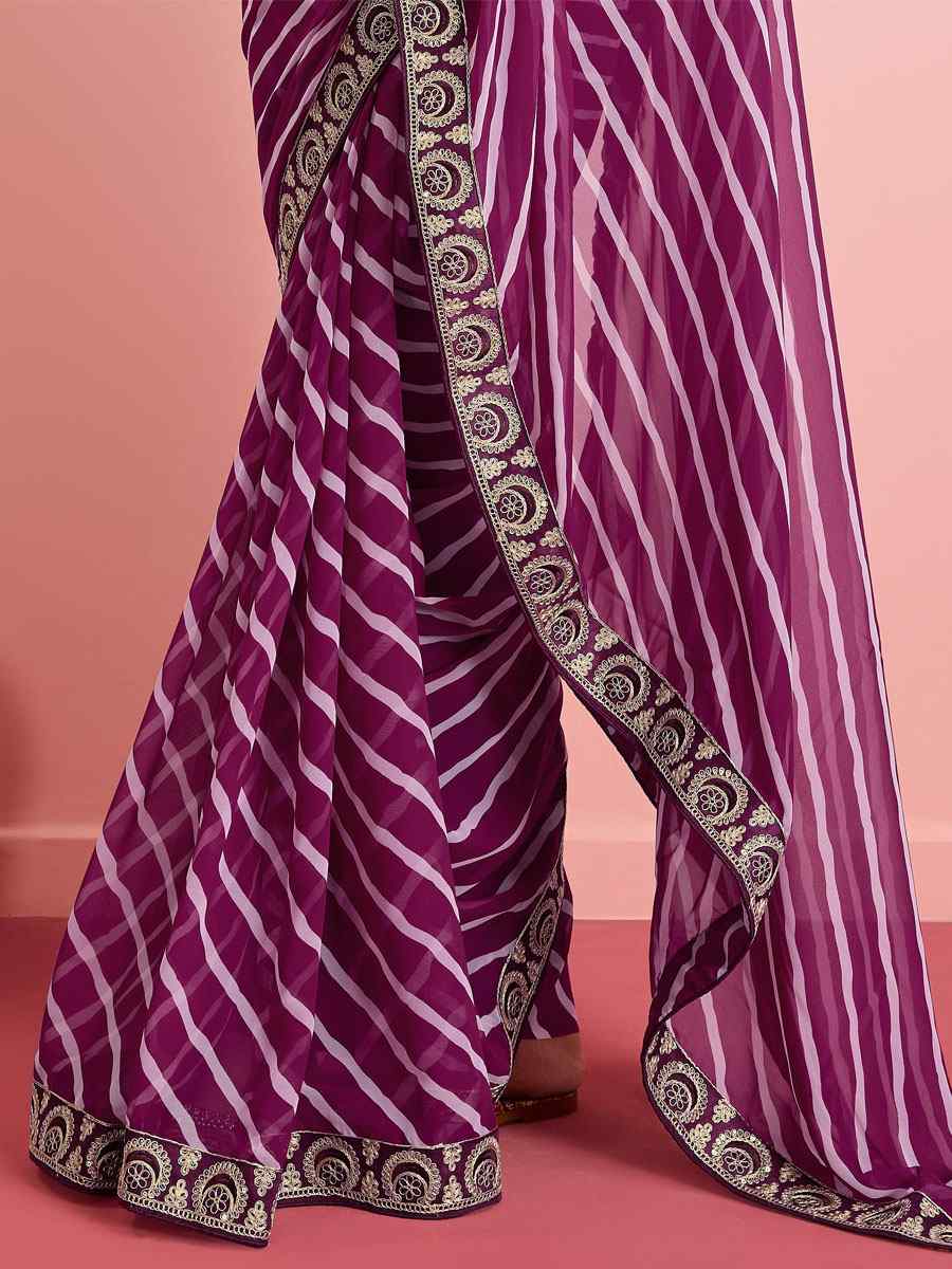 Wine Georgette Embroidered Party Reception Heavy Border Saree