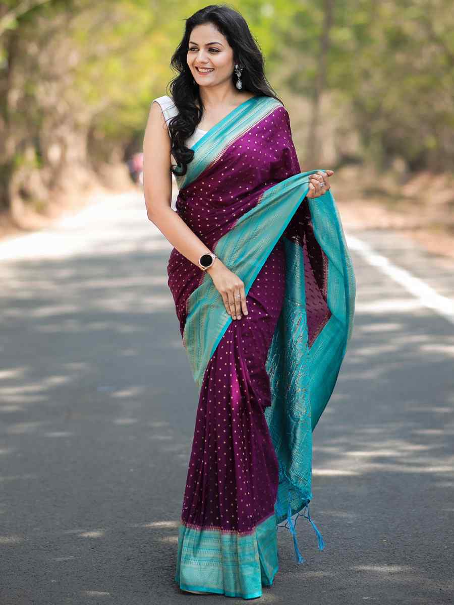 Wine Georgette Silk Handwoven Casual Festival Heavy Border Saree