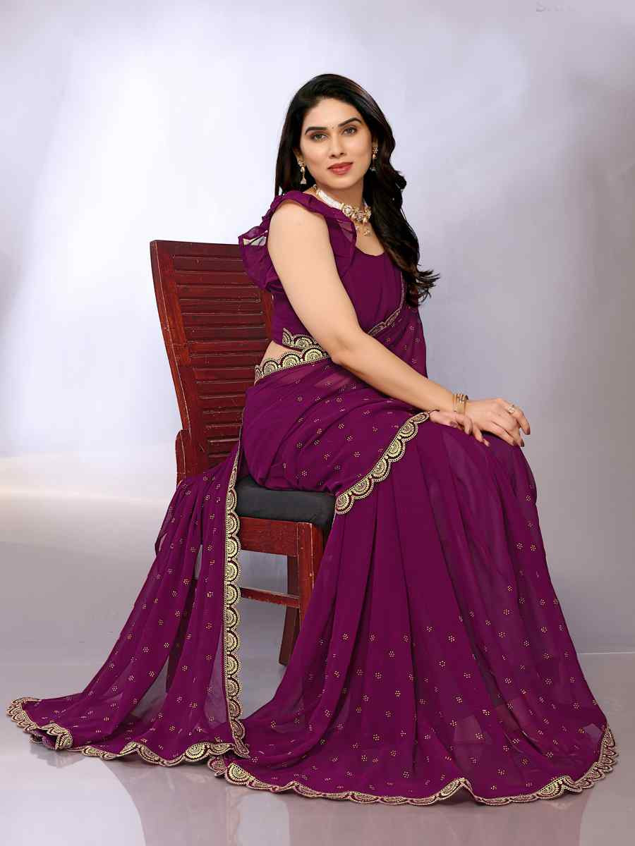 Wine Georgette,velvet Printed Festival Casual Classic Style Saree