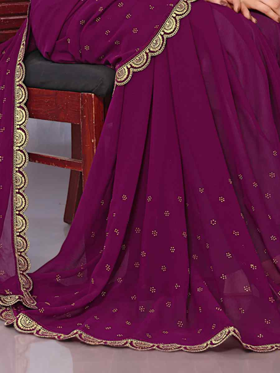 Wine Georgette,velvet Printed Festival Casual Classic Style Saree