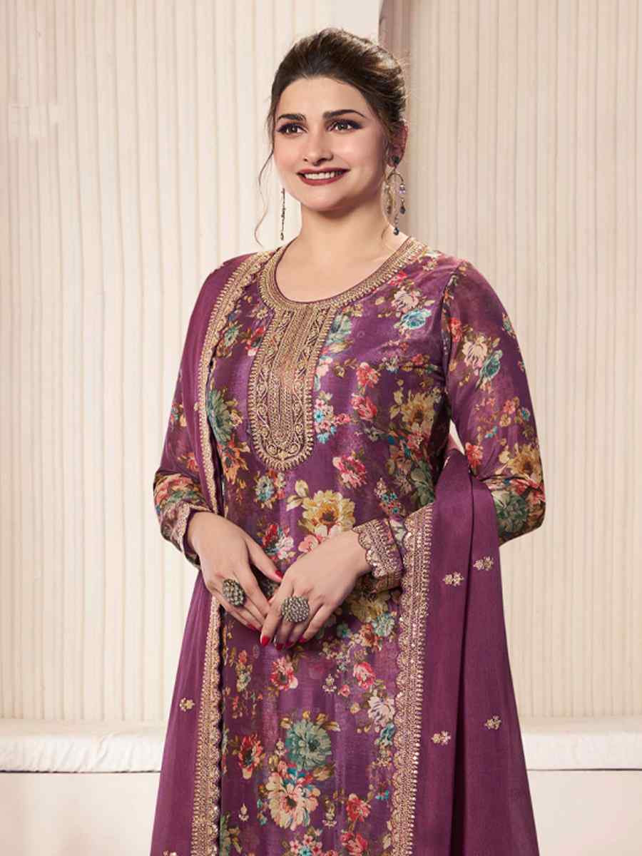 Wine Heavy Chinon Embroidered Festival Casual Ready Pant Salwar Kameez