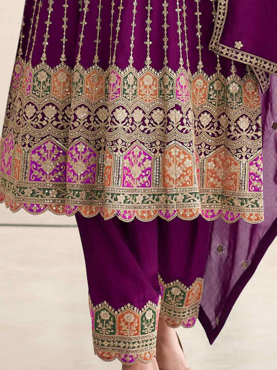 Wine Heavy Chinon Embroidered Festival Mehendi Ready Patiala Salwar Kameez