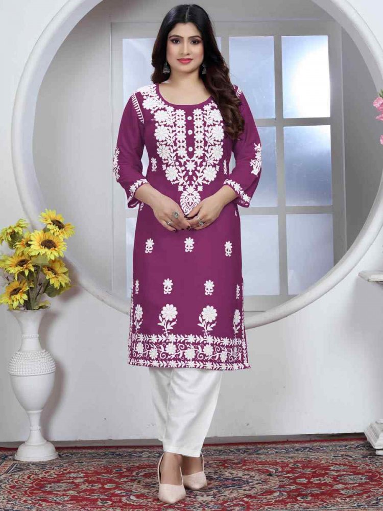 Wine Heavy Rayon Embroidered Festival Casual Pant Salwar Kameez