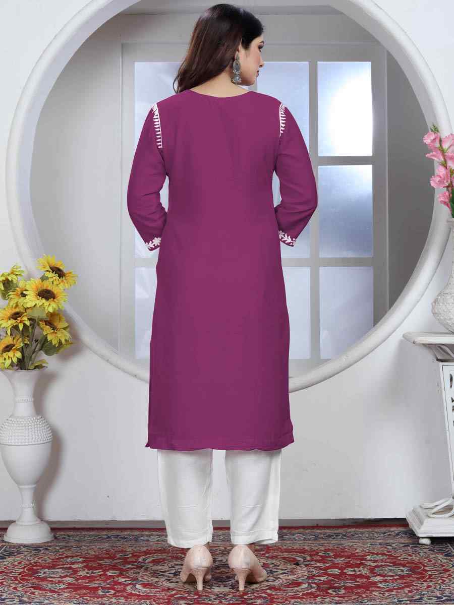 Wine Heavy Rayon Embroidered Festival Casual Pant Salwar Kameez