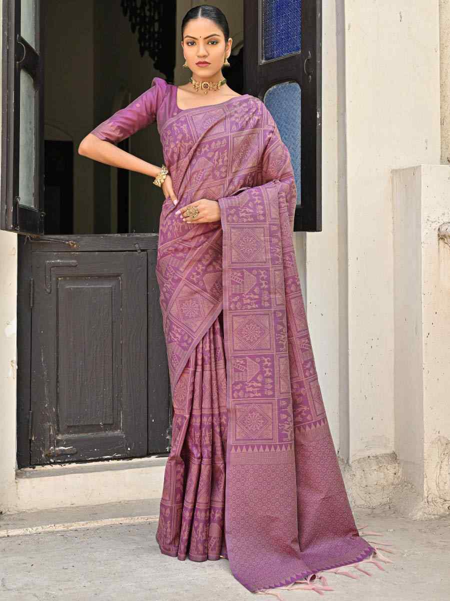 Wine Kanjivaram Silk Handwoven Festival Casual Heavy Border Saree