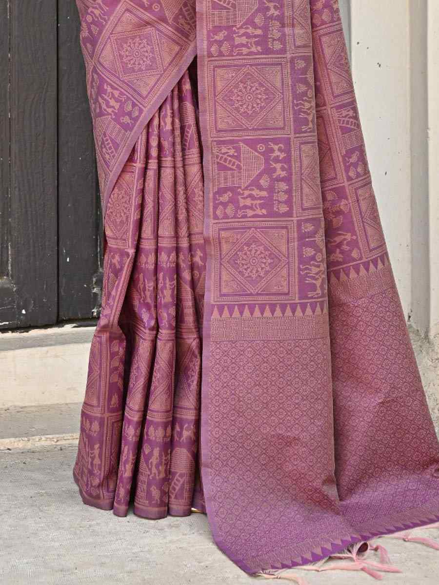 Wine Kanjivaram Silk Handwoven Festival Casual Heavy Border Saree