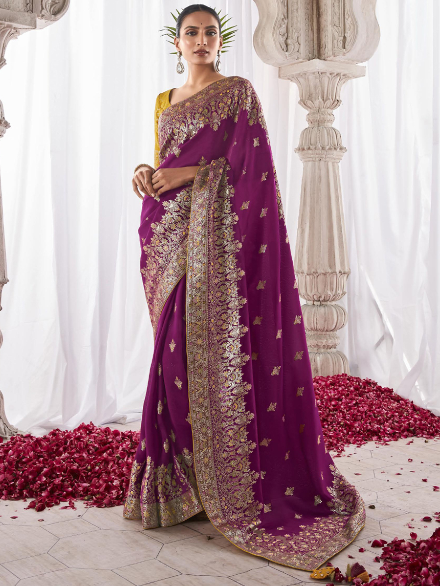 Wine Kora Silk Handwoven Festival Wedding Heavy Border Saree