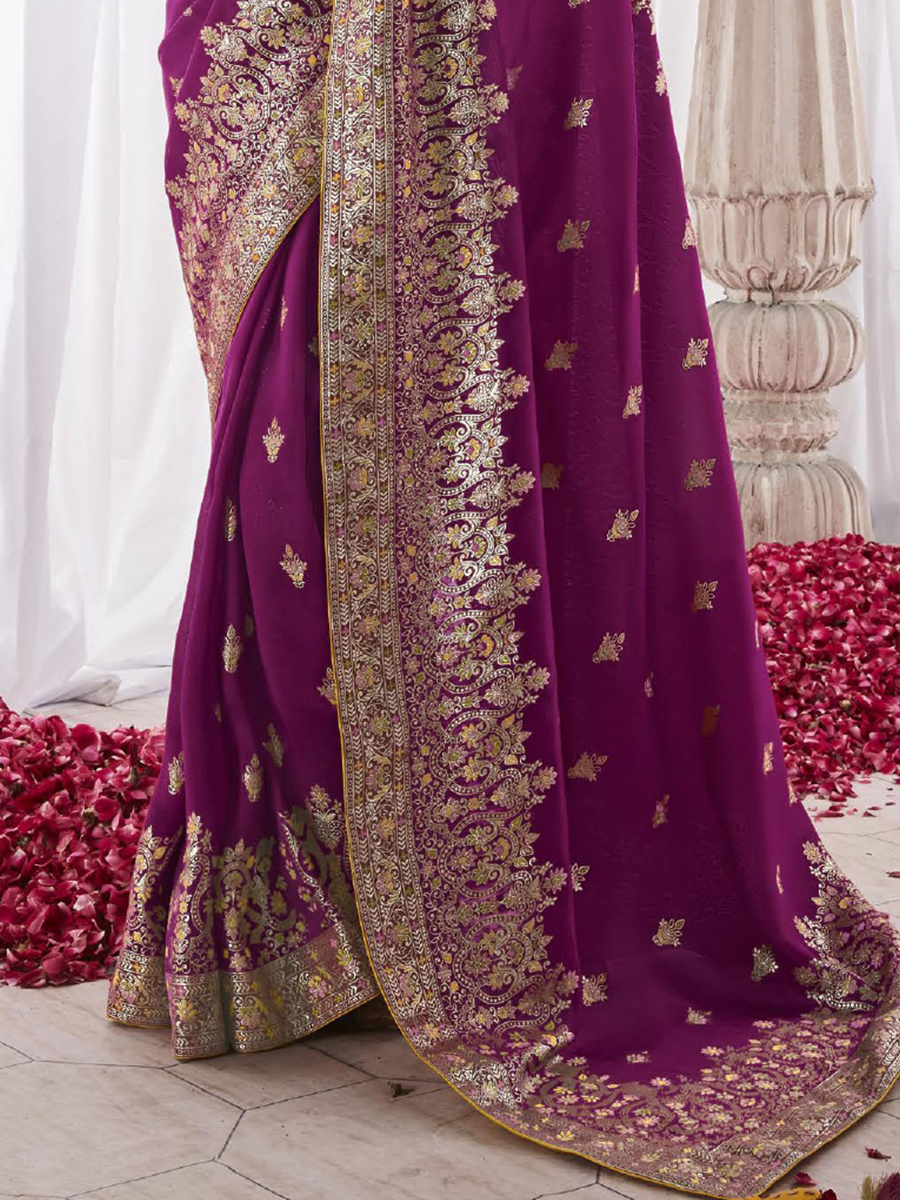 Wine Kora Silk Handwoven Festival Wedding Heavy Border Saree