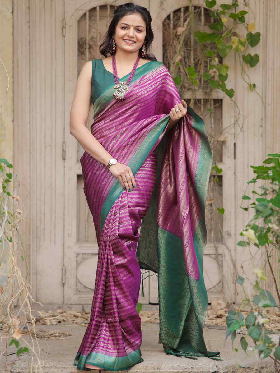 Wine Kubera Pattu Handwoven Casual Festival Heavy Border Saree