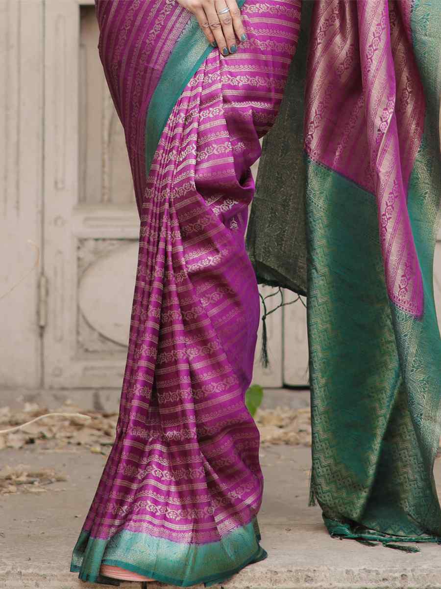 Wine Kubera Pattu Handwoven Casual Festival Heavy Border Saree