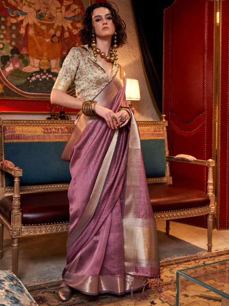 Wine Moss Chiffon Handwoven Festival Wedding Heavy Border Saree