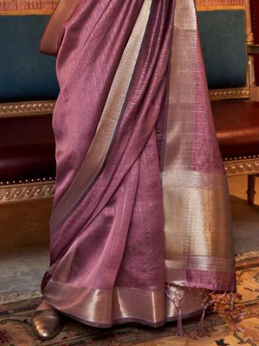 Wine Moss Chiffon Handwoven Festival Wedding Heavy Border Saree