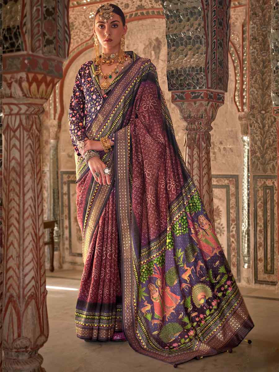 Wine Poly Viscose Silk Handwoven Festival Wedding Heavy Border Saree