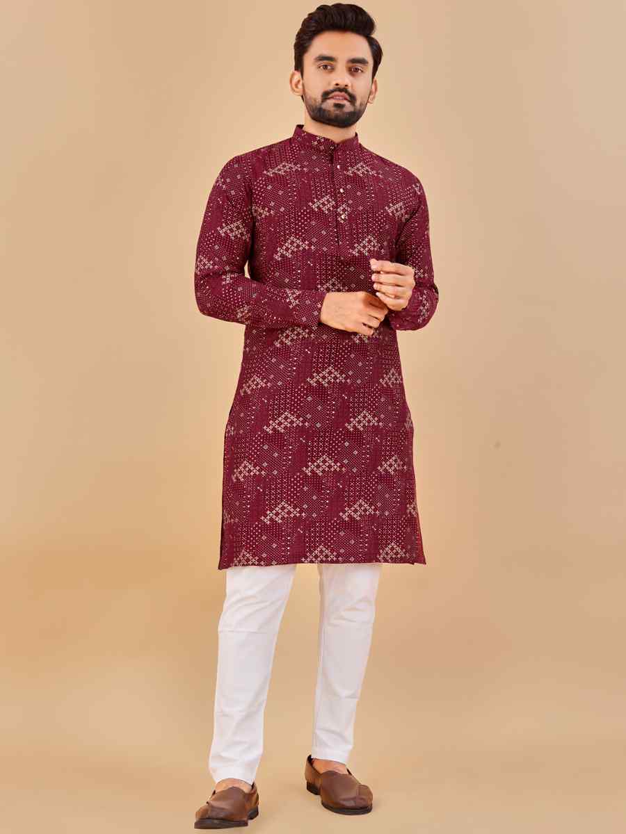 Wine Premium Soft Cotton Printed Festival Casual Kurta