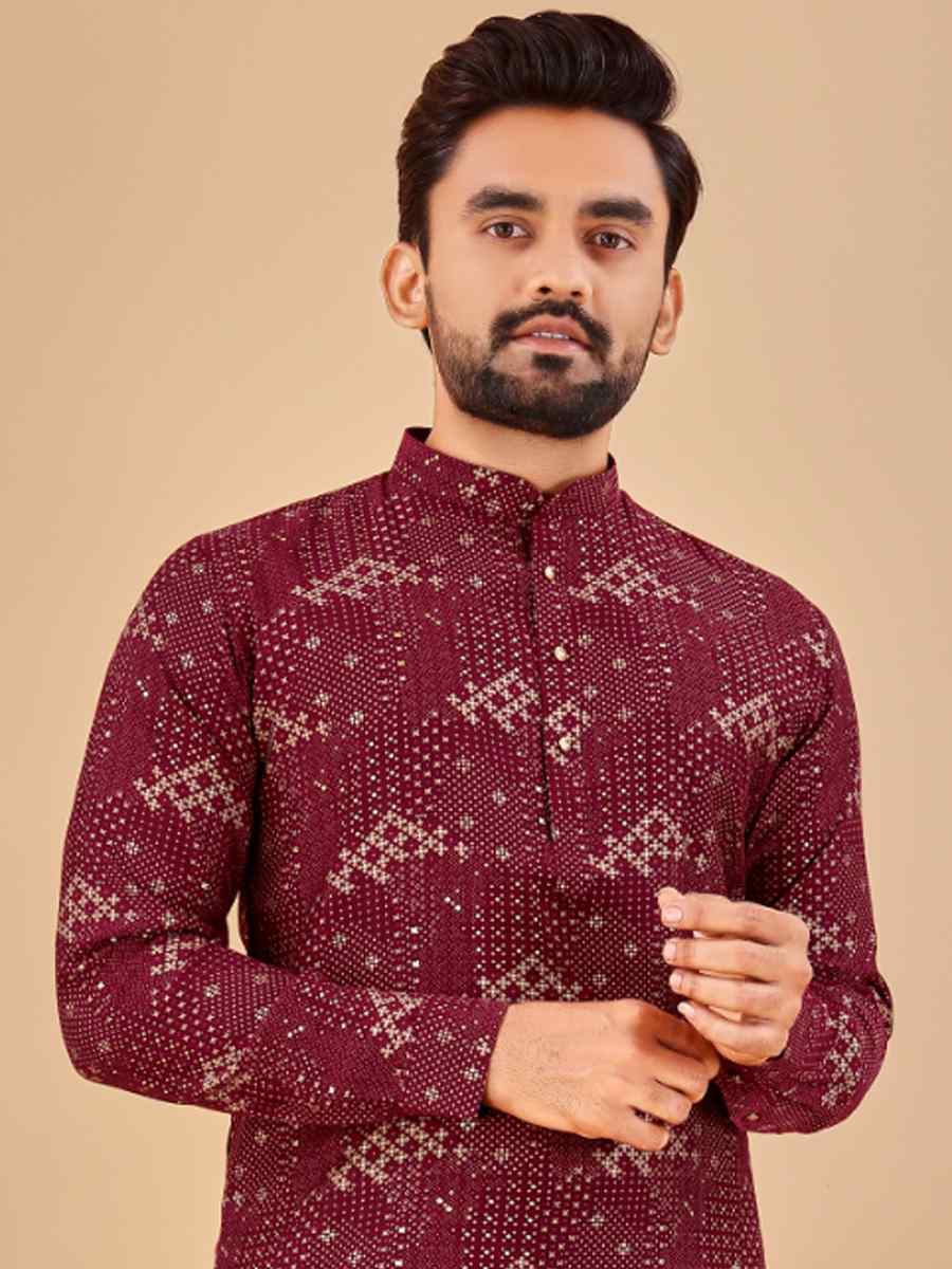 Wine Premium Soft Cotton Printed Festival Casual Kurta