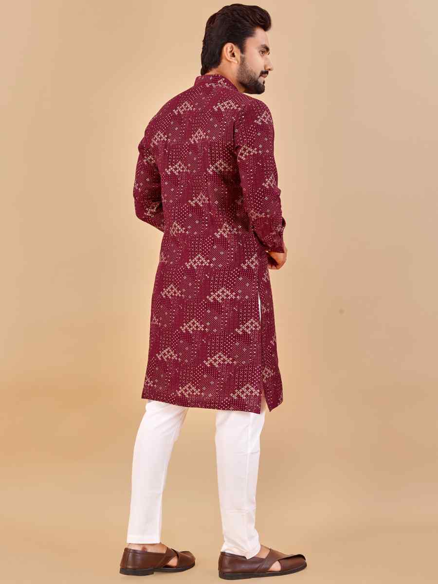 Wine Premium Soft Cotton Printed Festival Casual Kurta