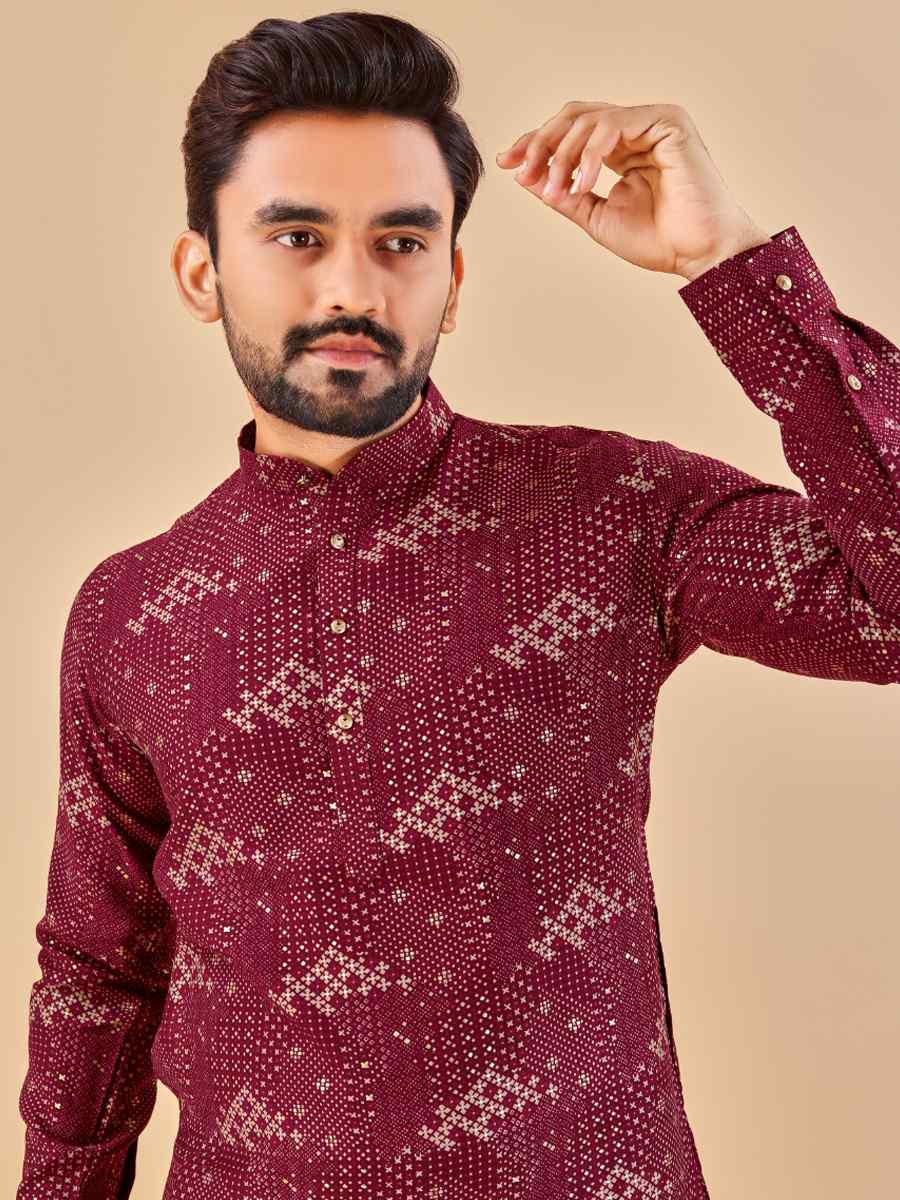 Wine Premium Soft Cotton Printed Festival Casual Kurta