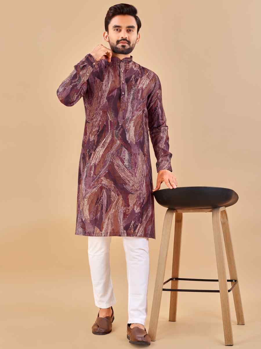 Wine Premium Soft Cotton Printed Festival Casual Kurta