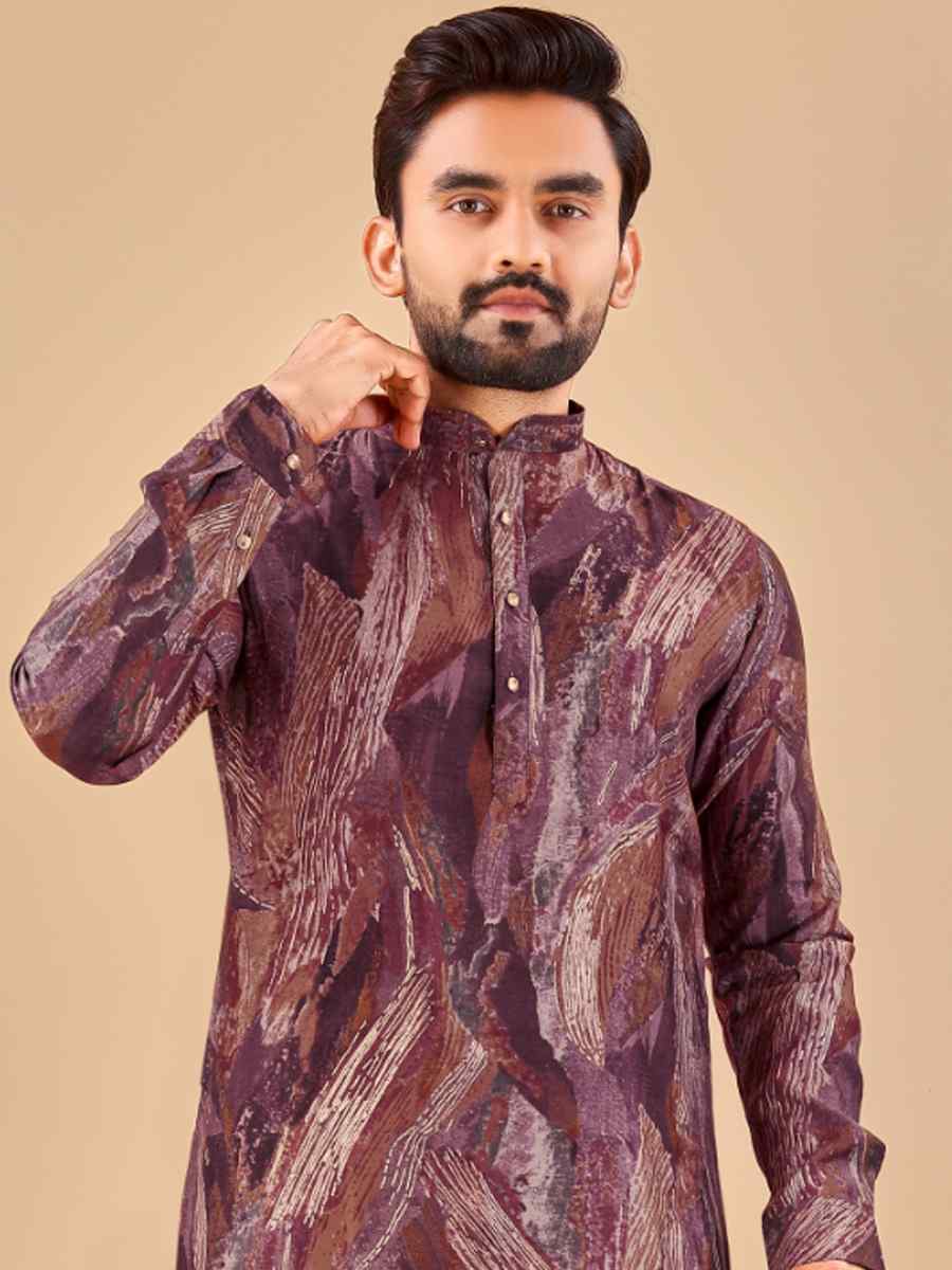 Wine Premium Soft Cotton Printed Festival Casual Kurta