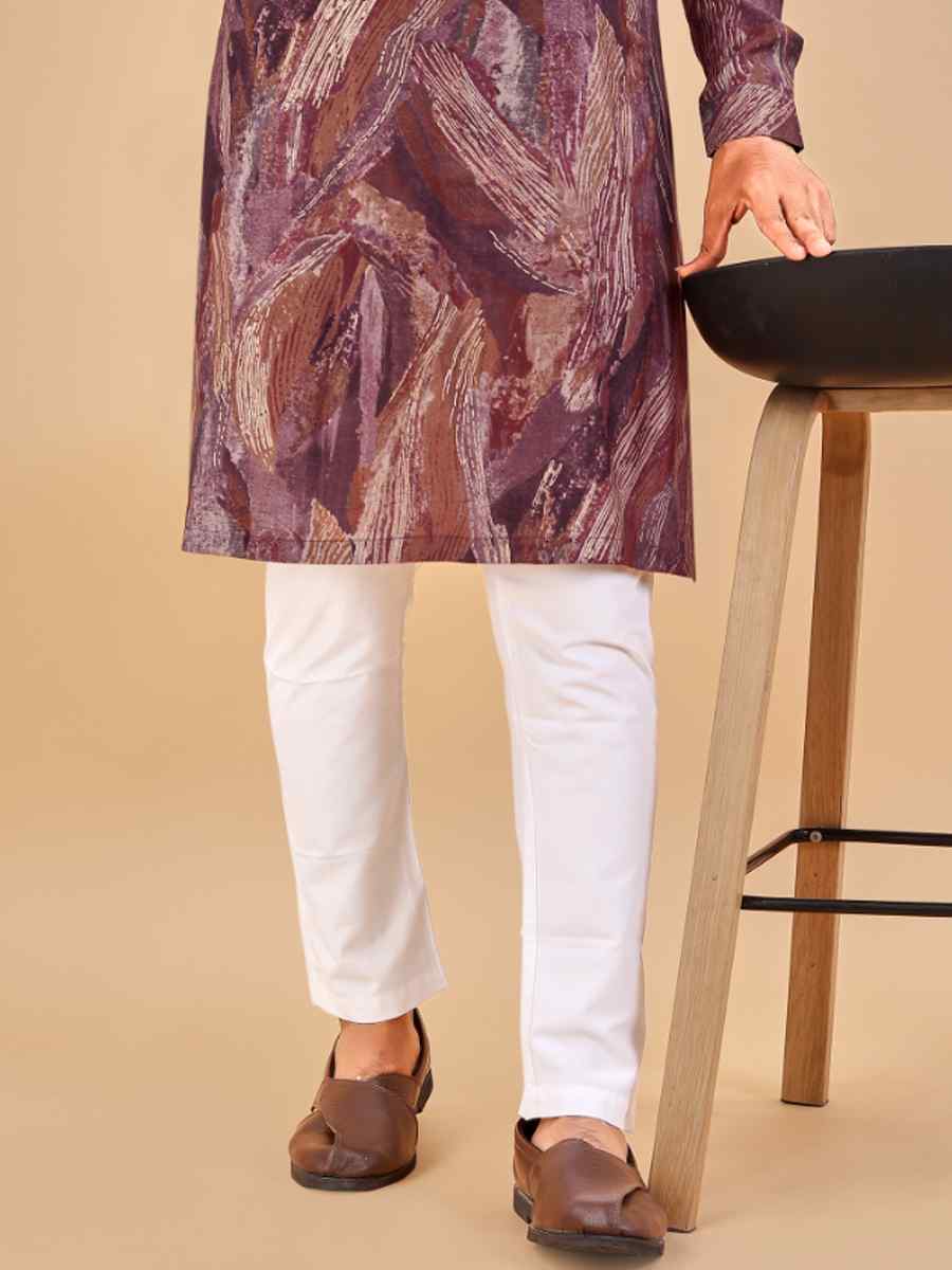 Wine Premium Soft Cotton Printed Festival Casual Kurta