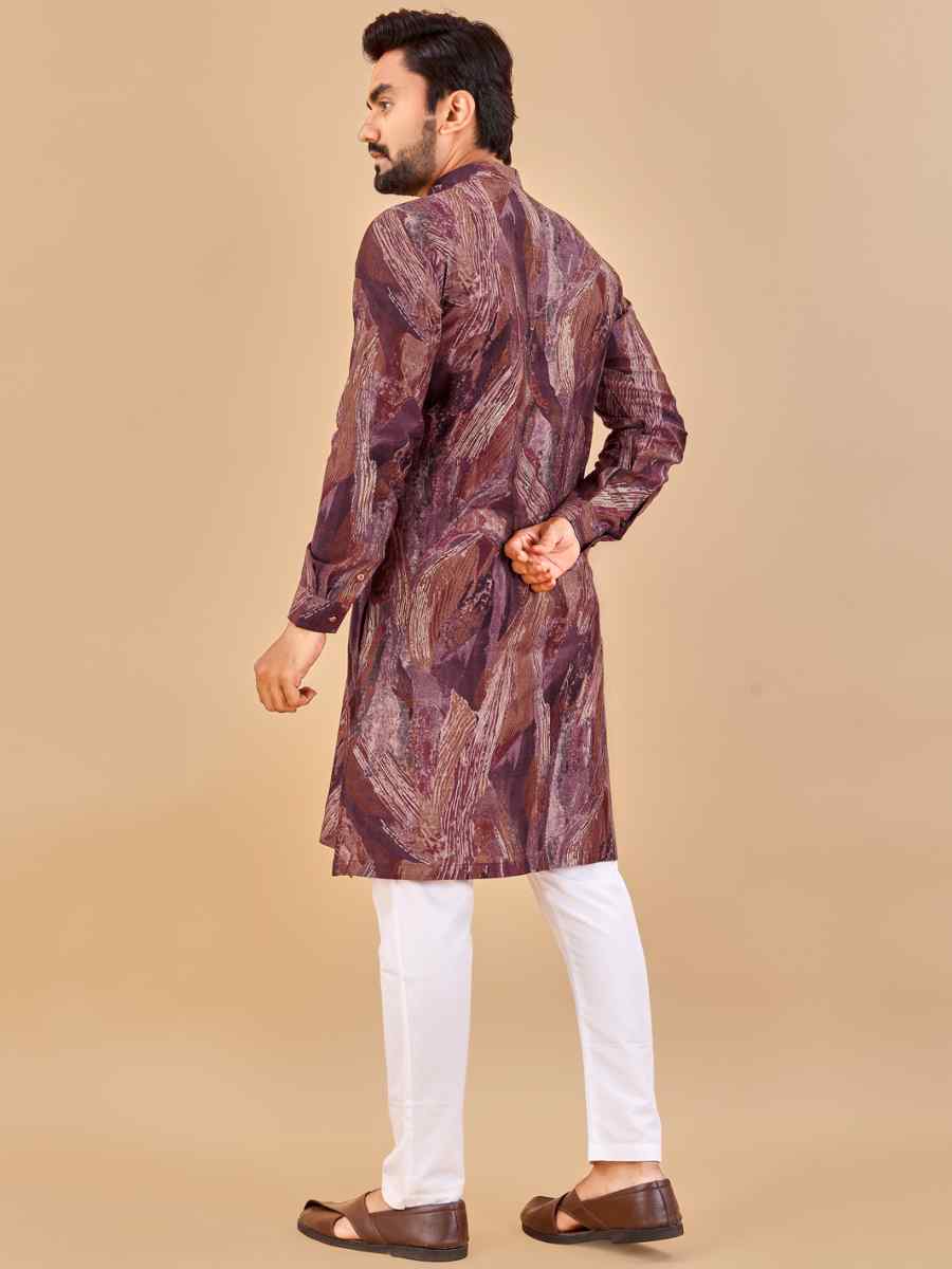 Wine Premium Soft Cotton Printed Festival Casual Kurta