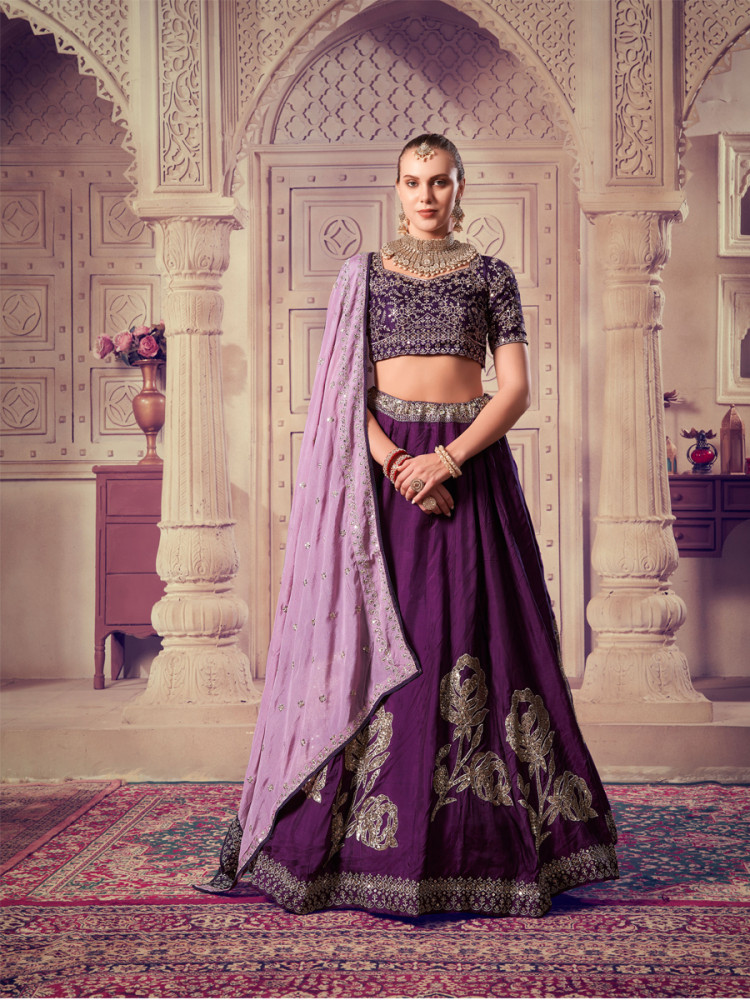 Wine Premium Viscose Upada Silk Embroidered Festival Wedding Heavy Border Lehenga Choli