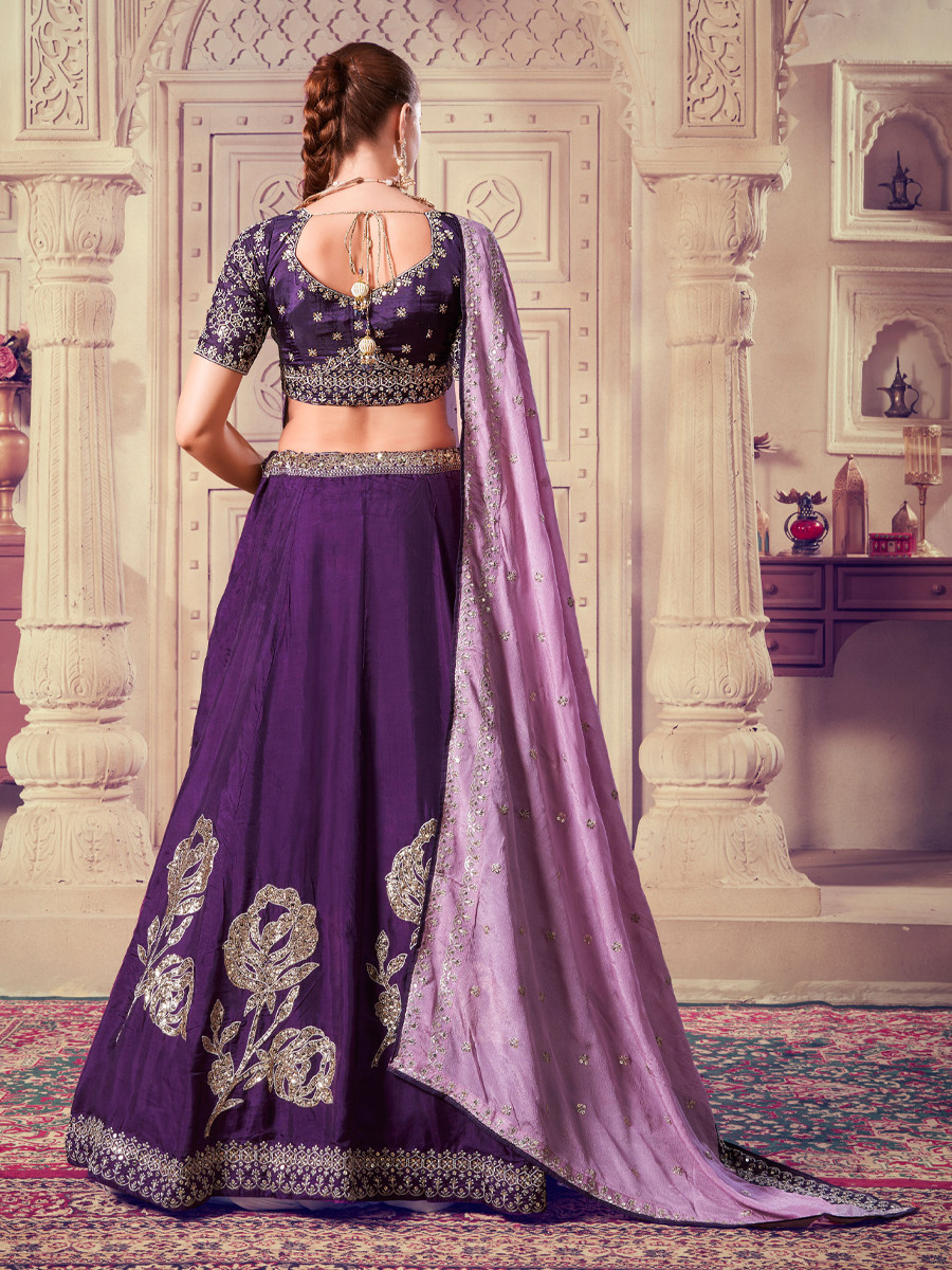 Wine Premium Viscose Upada Silk Embroidered Festival Wedding Heavy Border Lehenga Choli