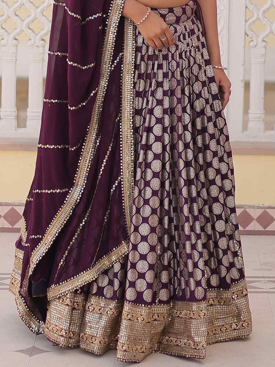 Wine Pure Dyable Viscose Jacquard Embroidered Festival Wedding Circular Lehenga Choli