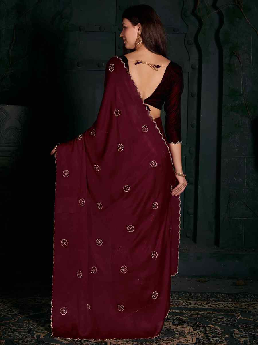 Wine Pure Satin Handwoven Wedding Festival Heavy Border Saree