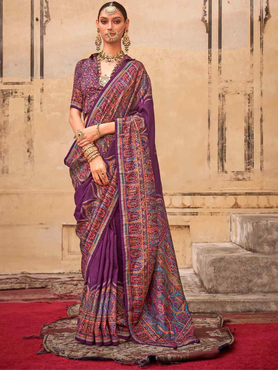 Wine PV Silk Printed Casual Festival Classic Style Saree