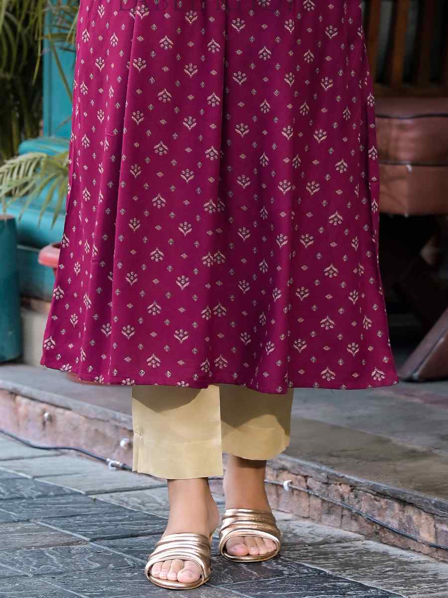 Wine Rayon Embroidered Festival Casual Gown